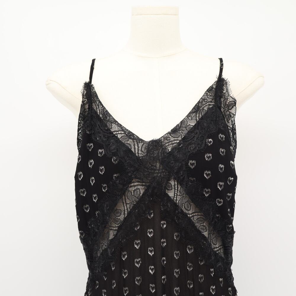 Band of Gipsies Black Lace Slip Dress Midi Whimsigoth Vamp Sheer Metallic Sz S - Picture 4 of 6